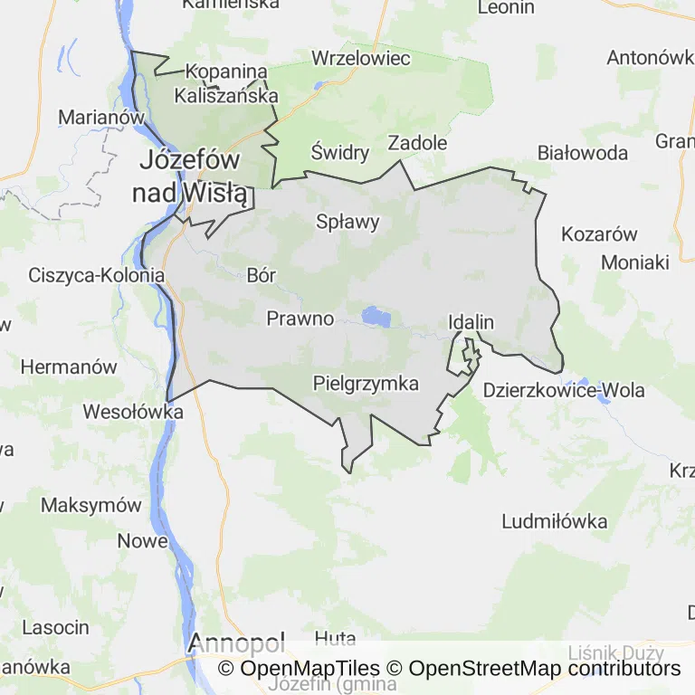 Mapa z zaznaczonym Józefowie nad Wisłą