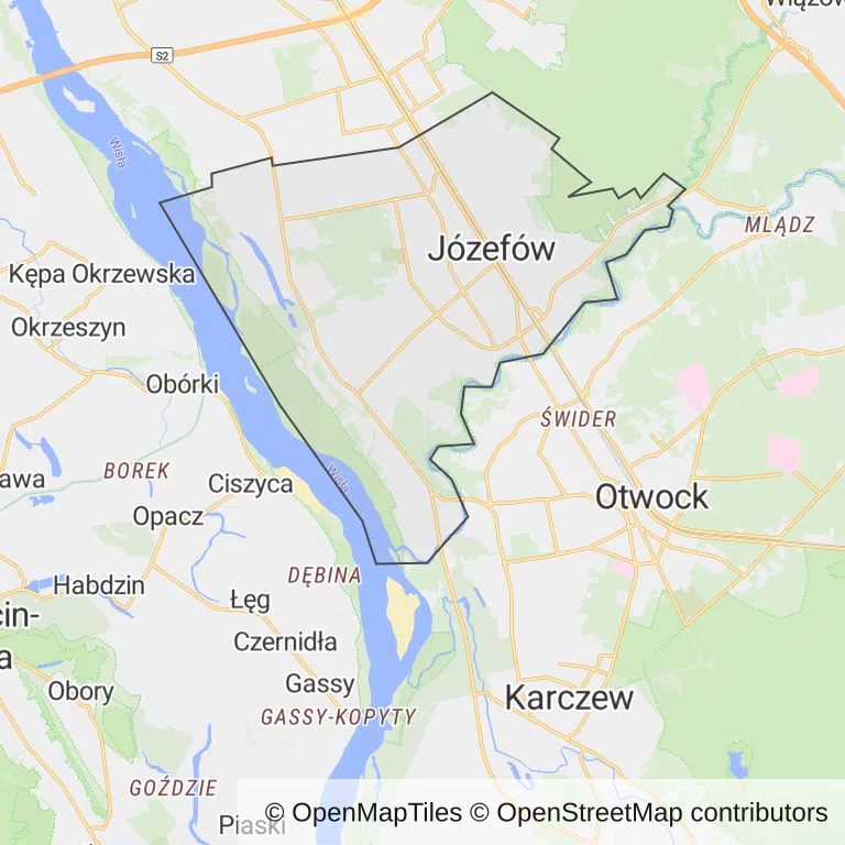 Mapa z zaznaczonym Józefowem