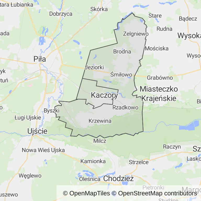 Mapa z zaznaczonym Kaczorami