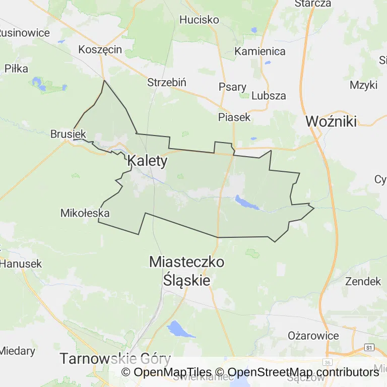 Mapa z zaznaczonym Kaletami
