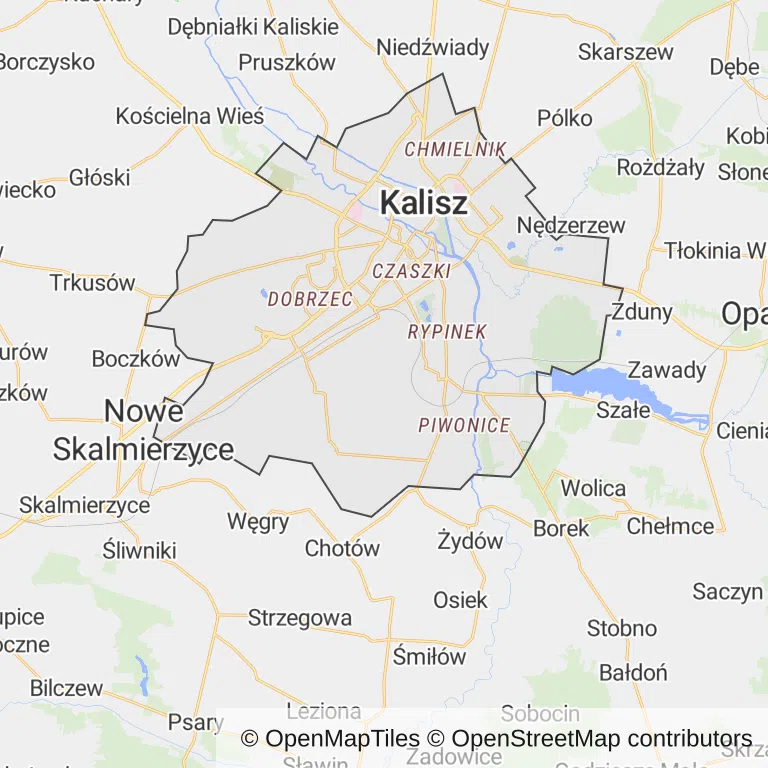 Mapa z zaznaczonym Kaliszem