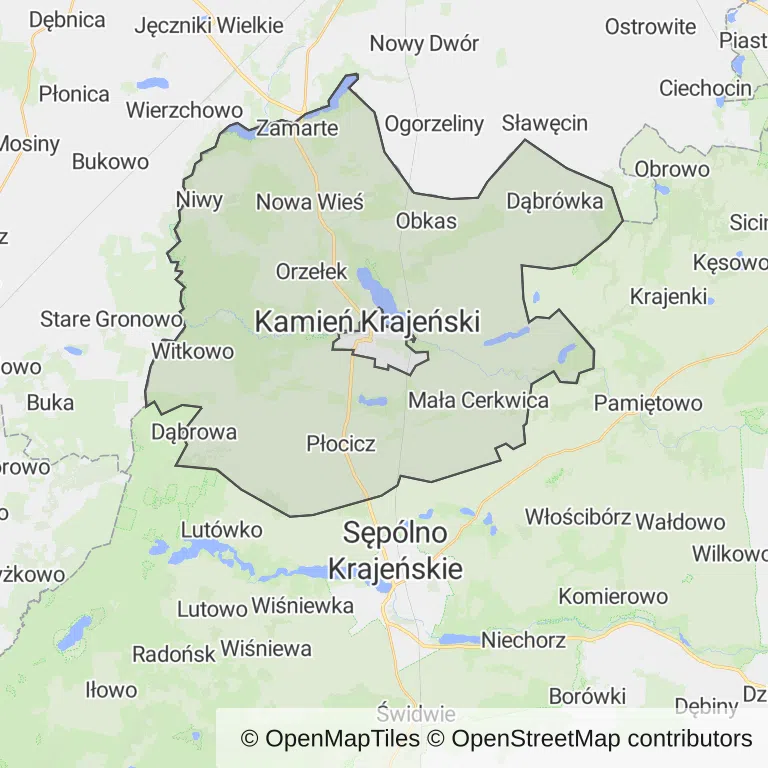 Mapa z zaznaczonym Kamieniu Krajeńskim