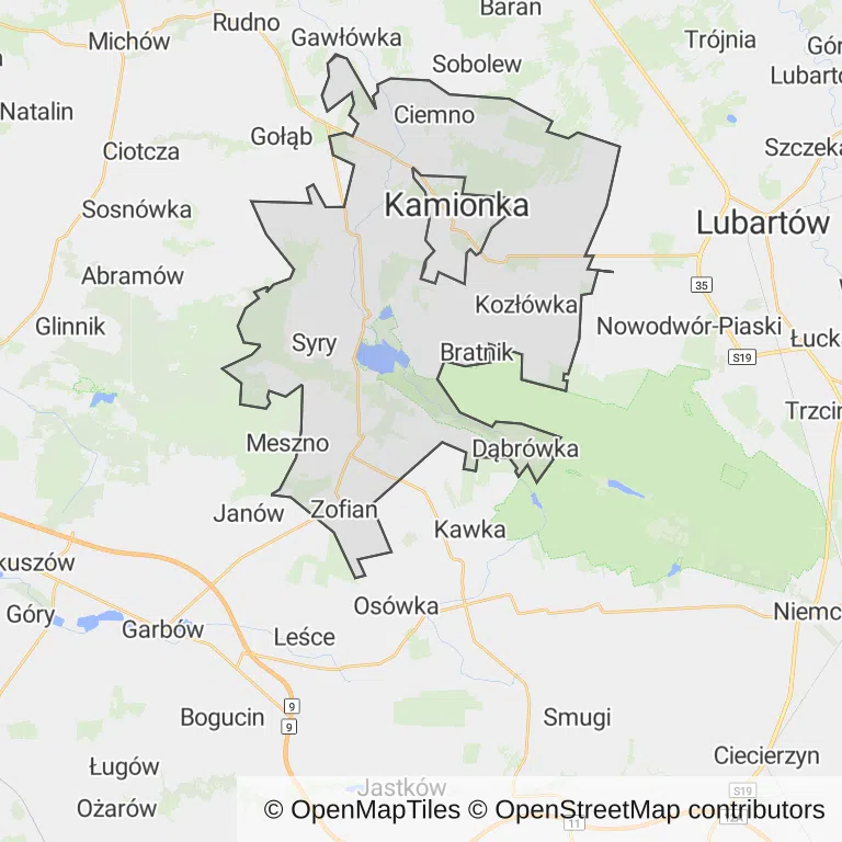 Mapa z zaznaczoną Kamionką