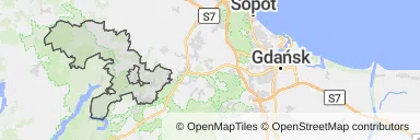 Mapa z zaznaczonym Kartuzami