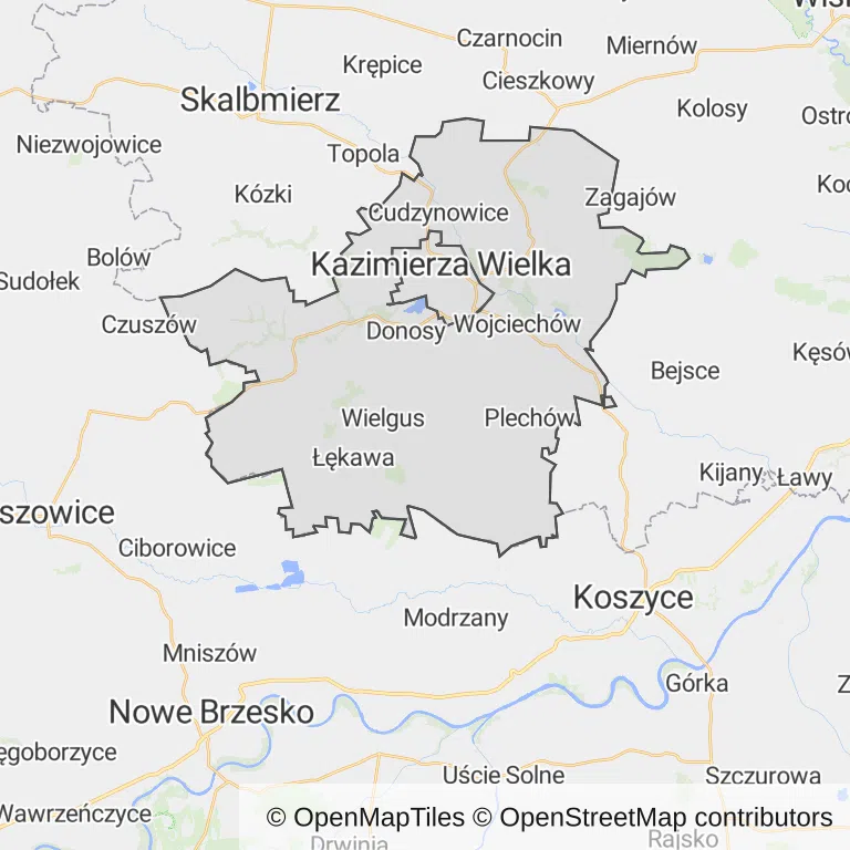 Mapa z zaznaczoną Kazimierzy Wielkiej
