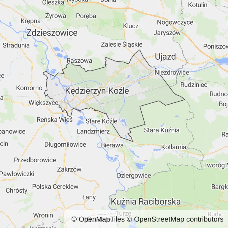 Mapa z zaznaczonym Kędzierzynie-Koźlu