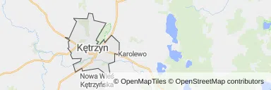 Mapa z zaznaczonym Kętrzynem