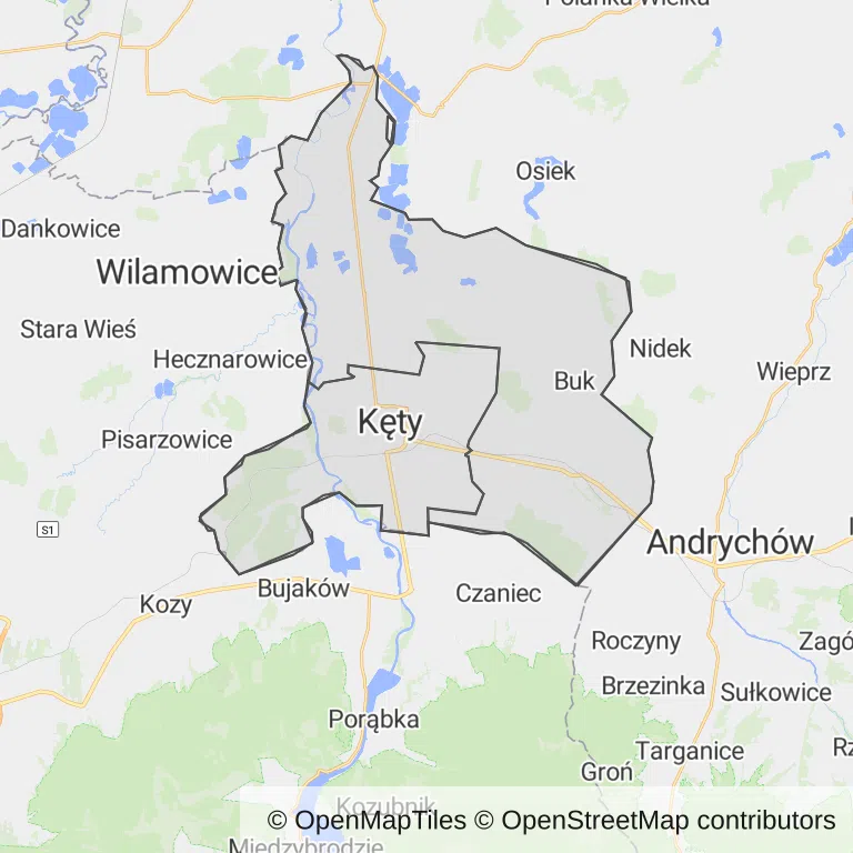 Mapa z zaznaczonym Kętami