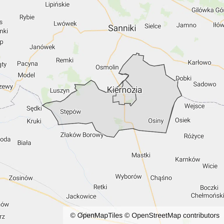 Mapa z zaznaczoną Kiernozi
