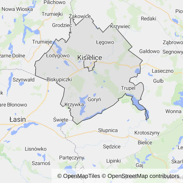 Mapa z zaznaczonymi Kisielicami