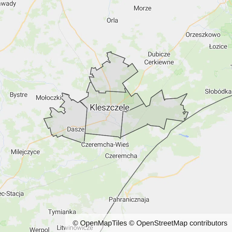 Mapa z zaznaczonym Kleszczelami