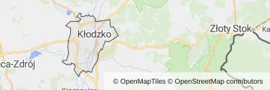 Mapa z zaznaczonym Kłodzkiem