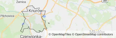 Mapa z zaznaczonym Knurowem