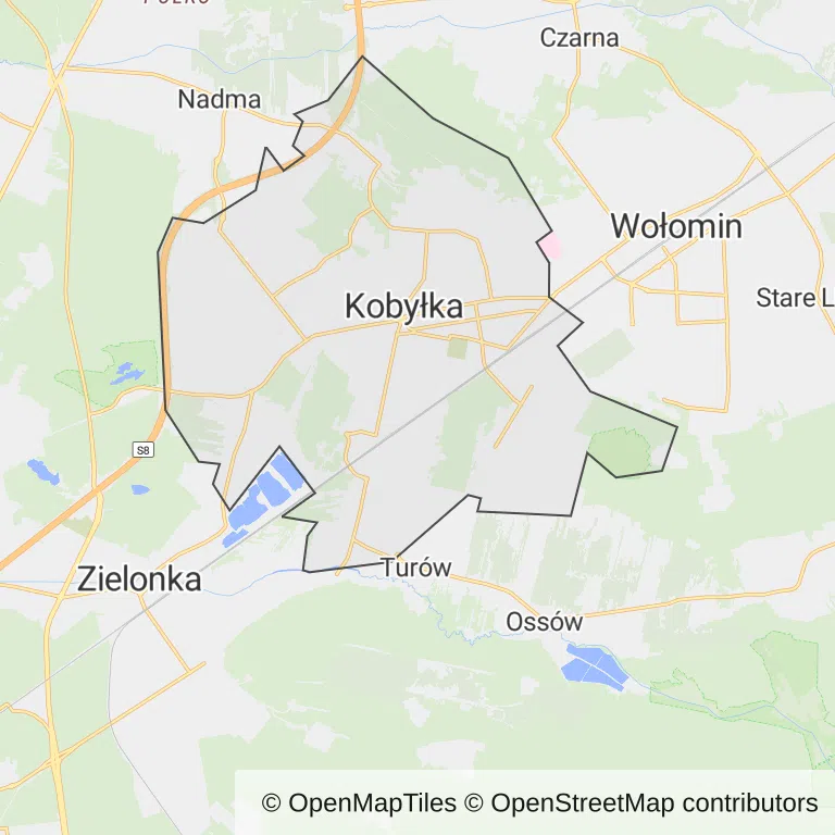 Mapa z zaznaczoną Kobyłką