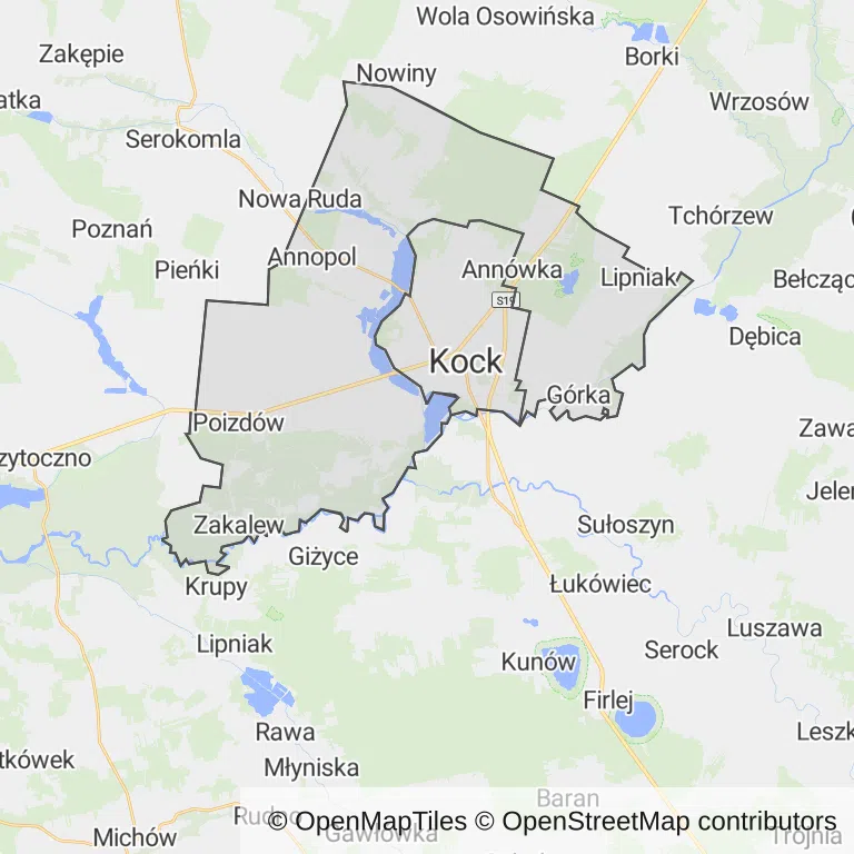 Mapa z zaznaczonym Kockiem