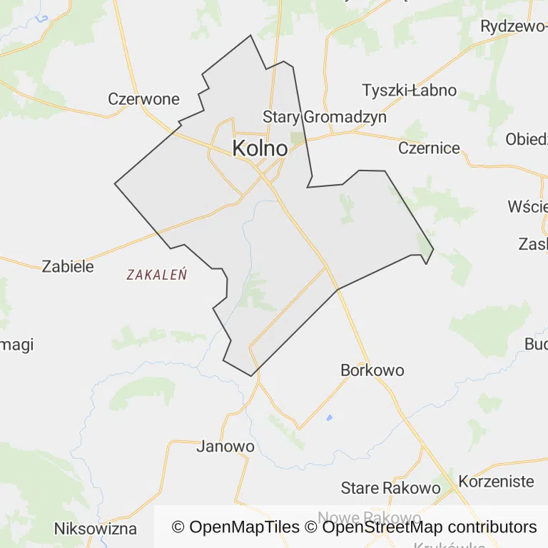 Mapa z zaznaczonym Kolnem