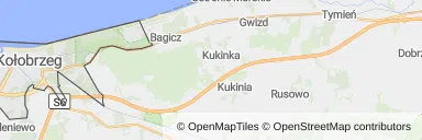 Mapa z zaznaczonym Kołobrzegiem