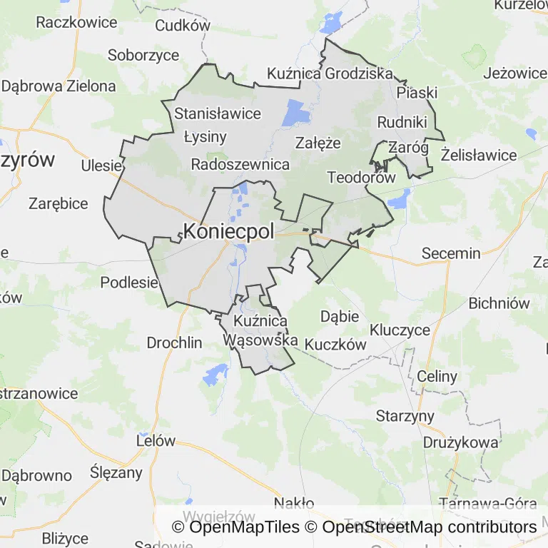 Mapa z zaznaczonym Koniecpolu