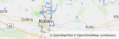 Mapa z zaznaczonym Koninem