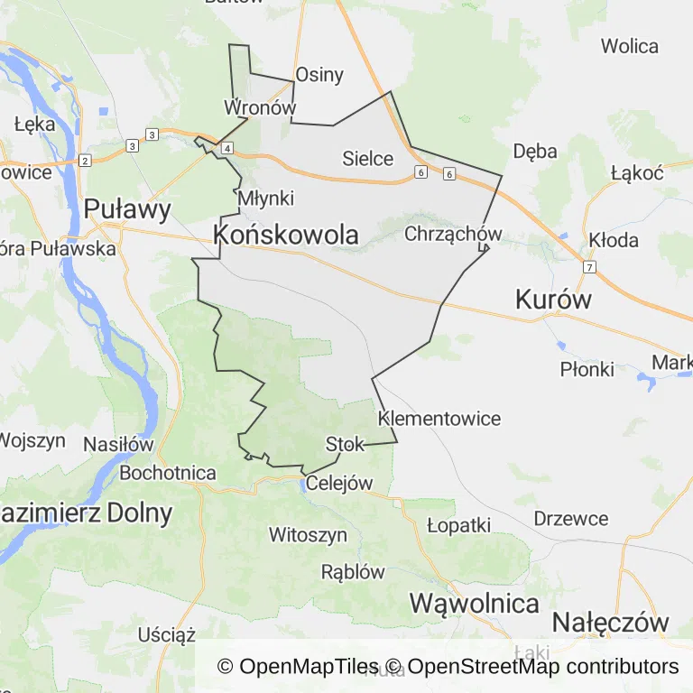 Mapa z zaznaczoną Końskowoli