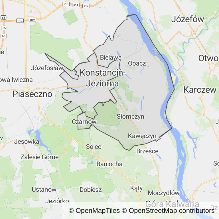 Mapa z zaznaczoną Konstancinie-Jeziornem