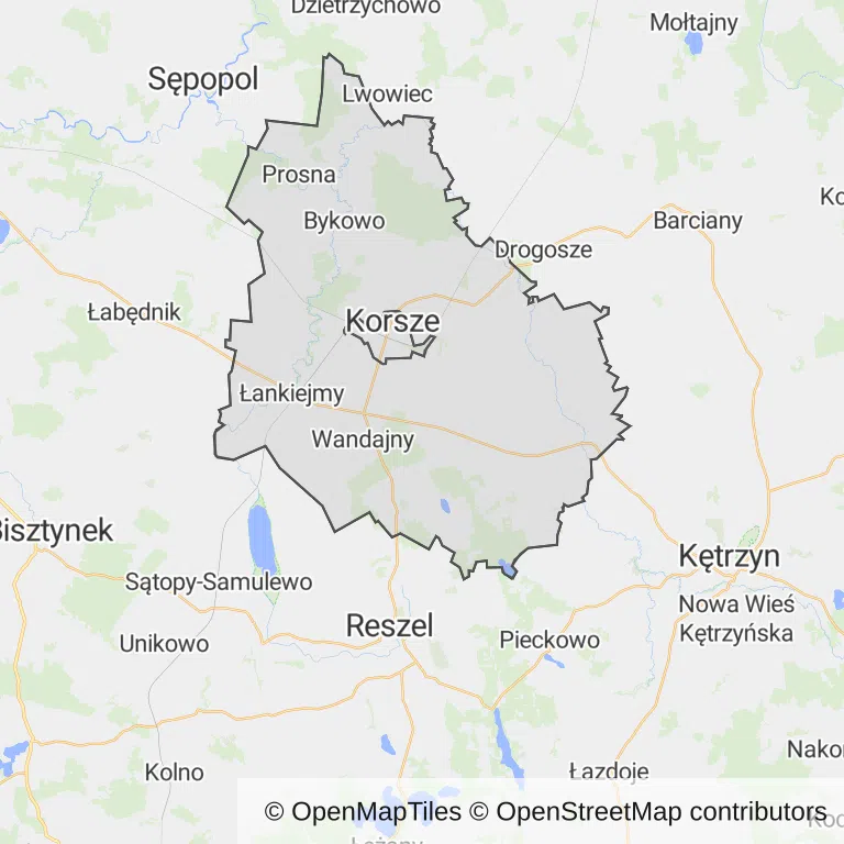 Mapa z zaznaczonym Korszami