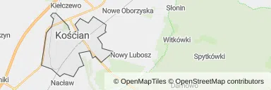 Mapa z zaznaczonym Kościanem