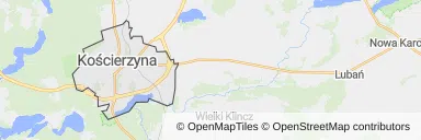 Mapa z zaznaczoną Kościerzynem