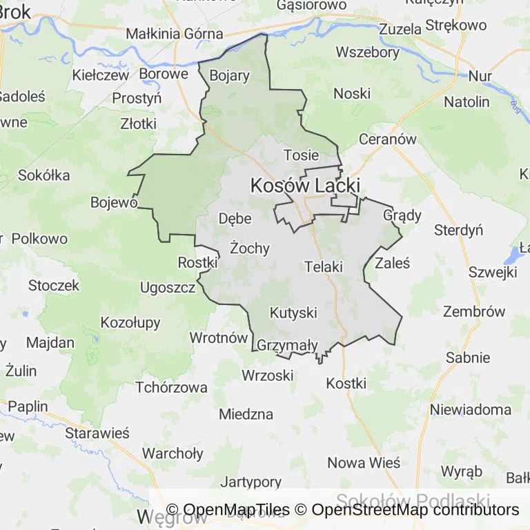 Mapa z zaznaczonym Kosowie Lackim