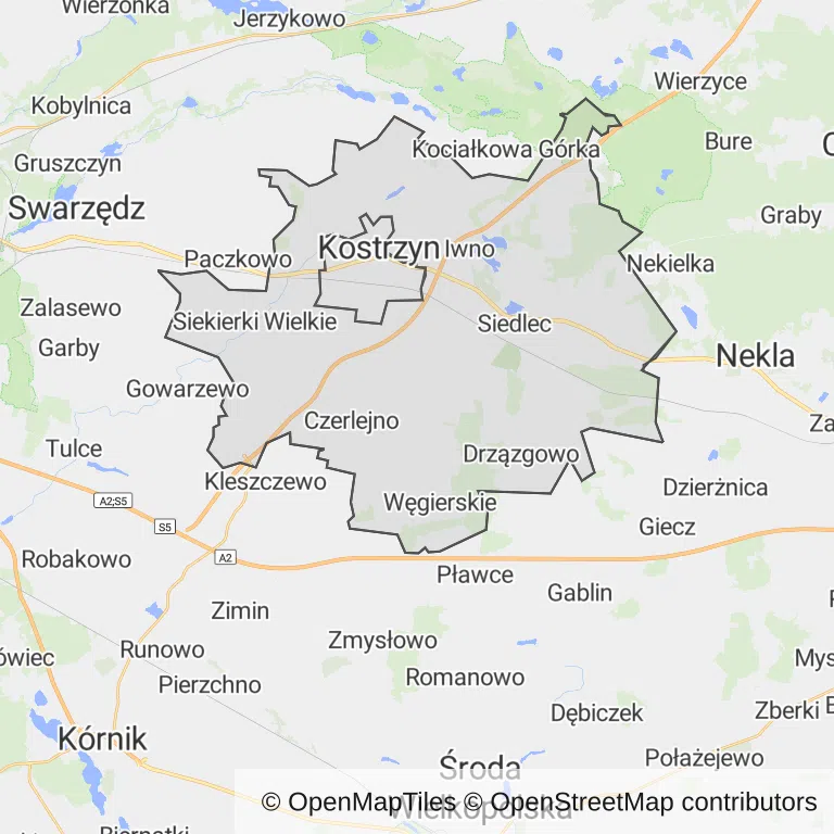 Mapa z zaznaczonym Kostrzynem