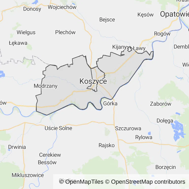 Mapa z zaznaczonymi Koszycami