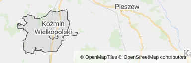 Mapa z zaznaczonym Koźminie Wielkopolskim