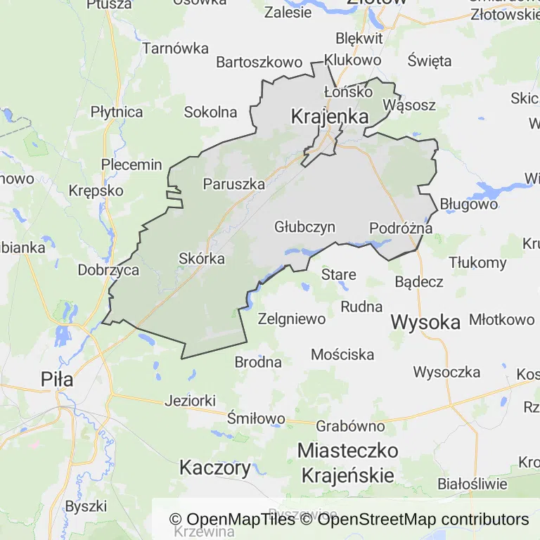 Mapa z zaznaczoną Krajeńką