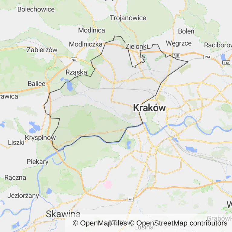 Mapa z zaznaczoną Krowodrzą w Krakowie