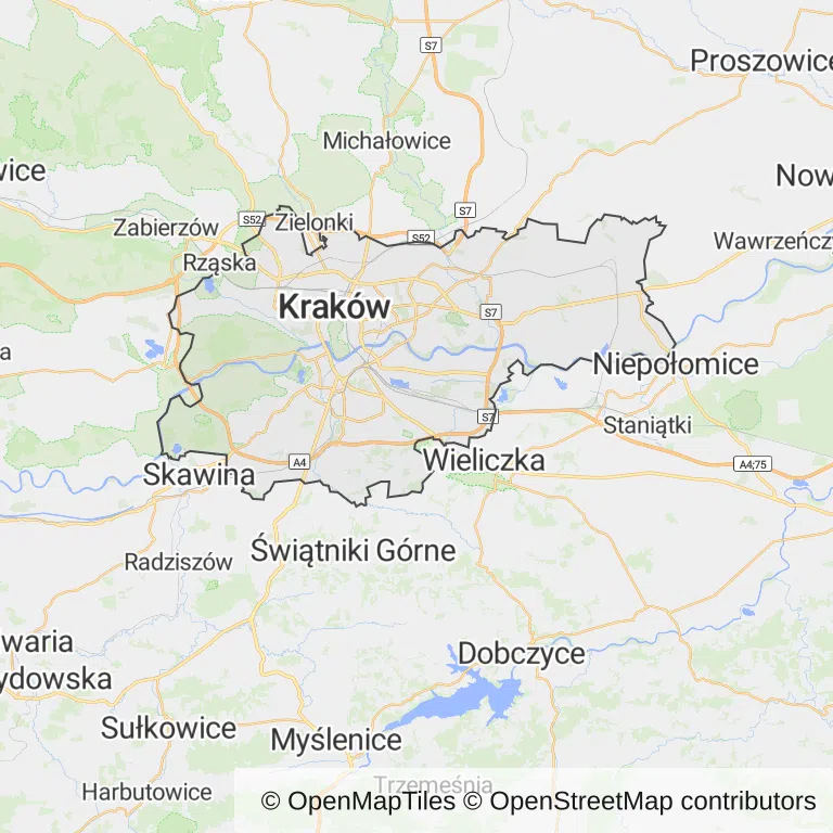 Mapa z zaznaczonym Krakowem
