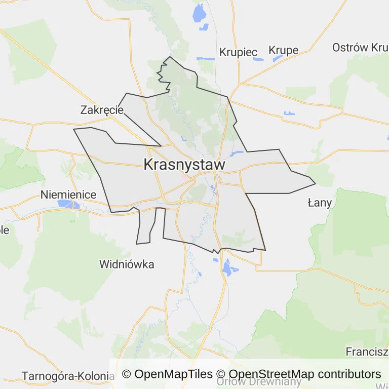 Mapa z zaznaczonym Krasnymstawem