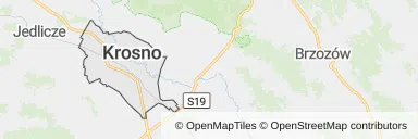 Mapa z zaznaczonym Krośnem