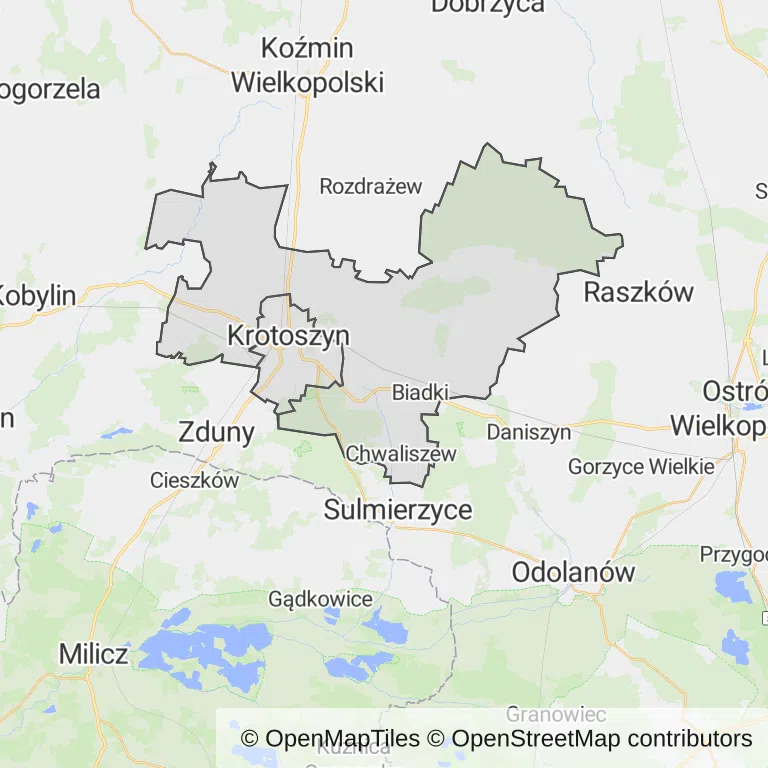 Mapa z zaznaczonym Krotoszynem