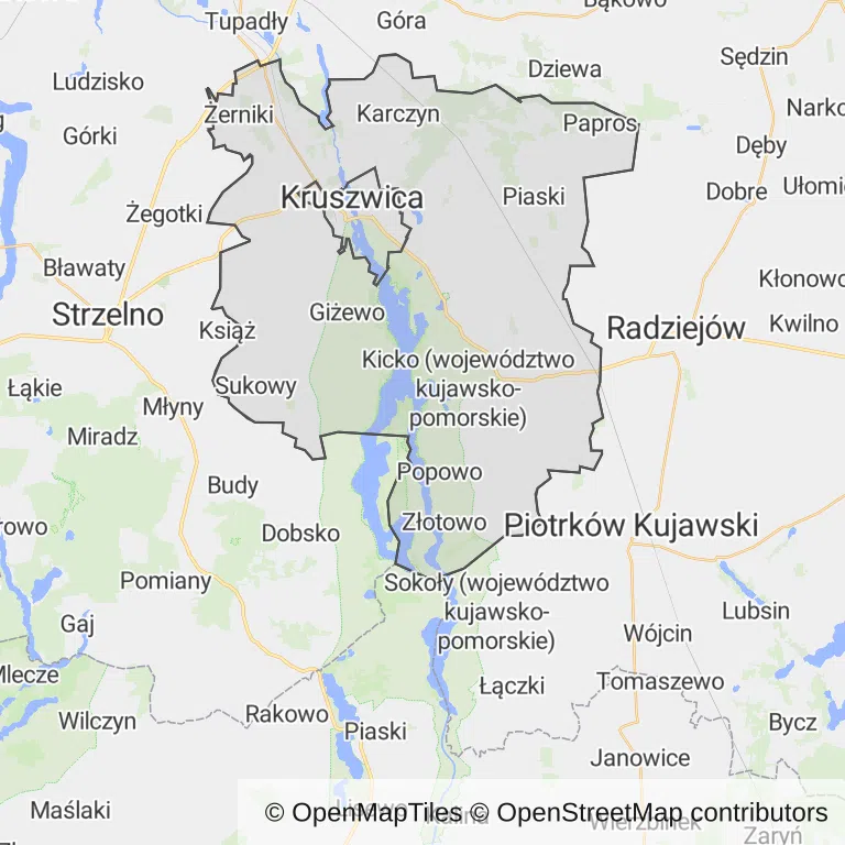 Mapa z zaznaczonym Kruszwicy