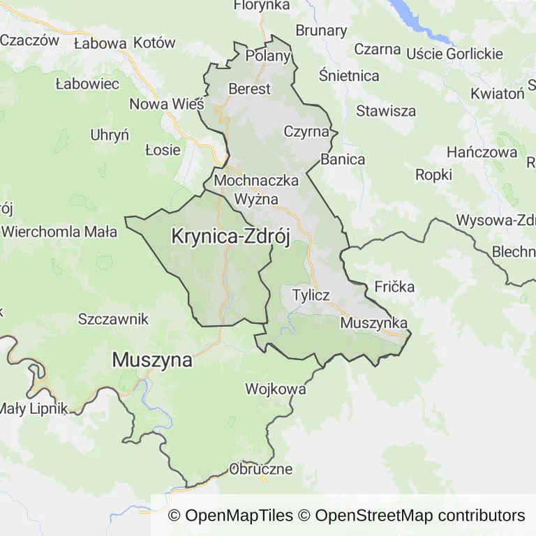 Mapa z zaznaczonym Krynicy-Zdroju