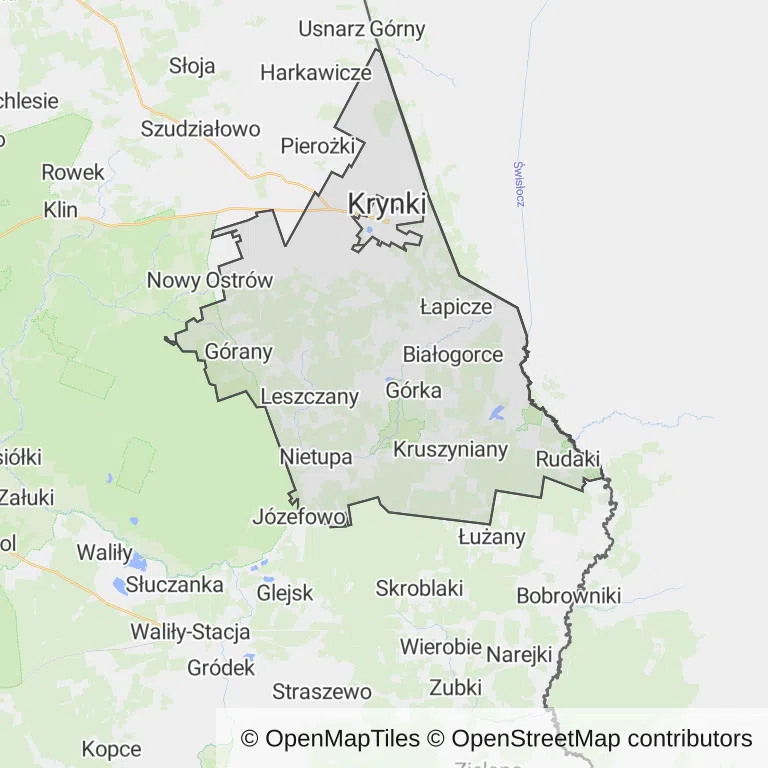 Mapa z zaznaczonym Krynkami