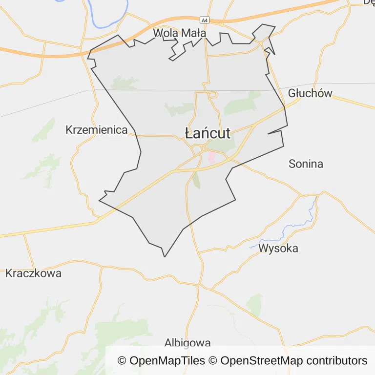 Mapa z zaznaczonym Łańcucem