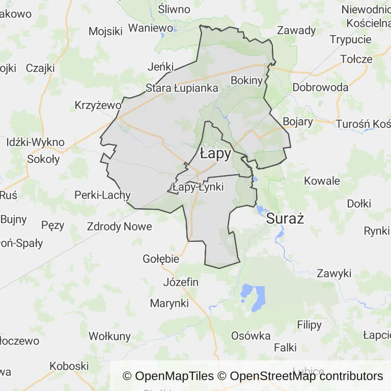 Mapa z zaznaczonym Łapami