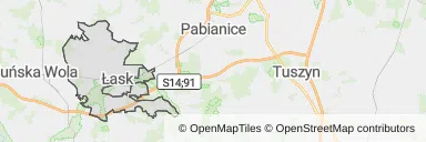 Mapa z zaznaczonym Łaskiem