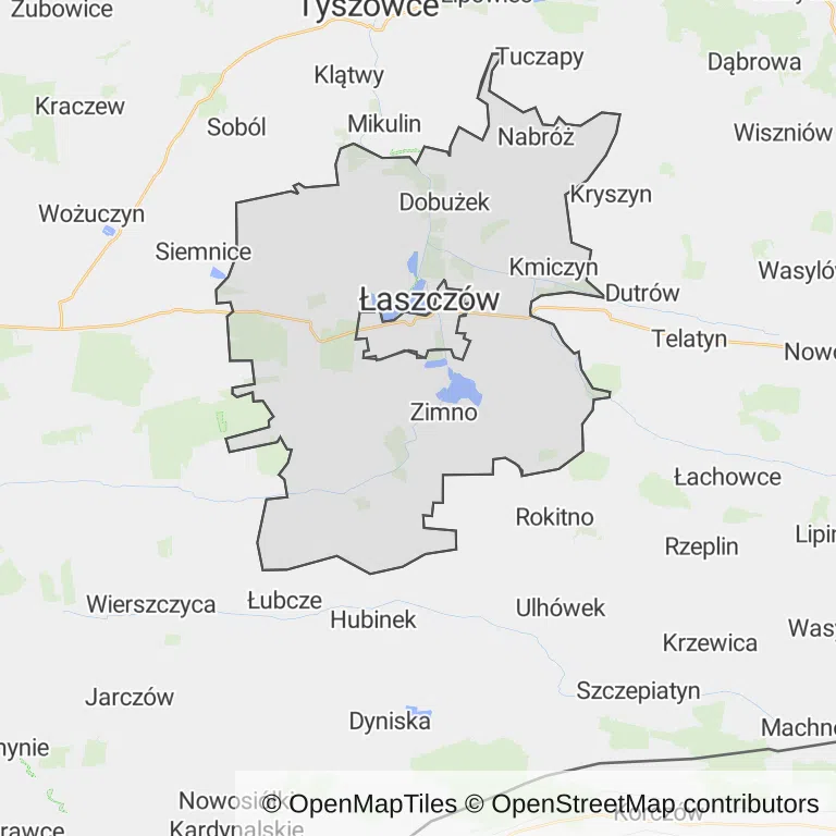 Mapa z zaznaczonym Łaszczowem