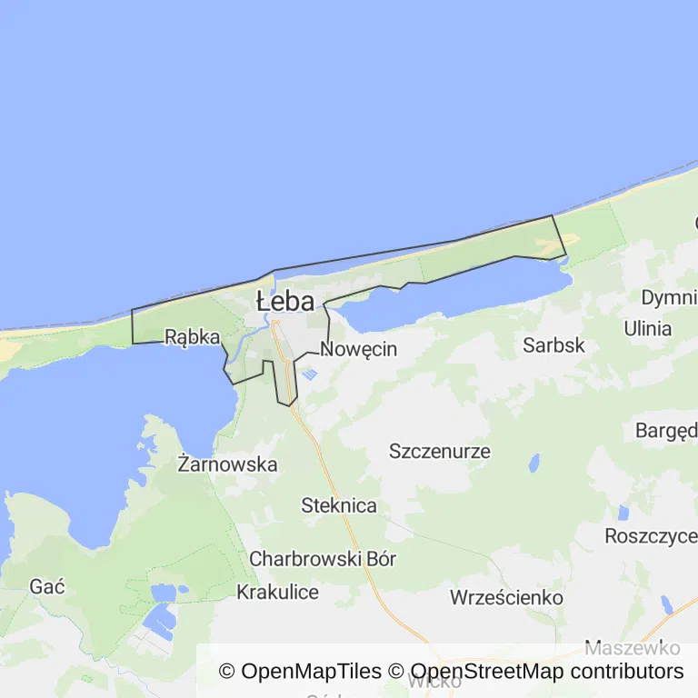 Mapa z zaznaczoną Łebem