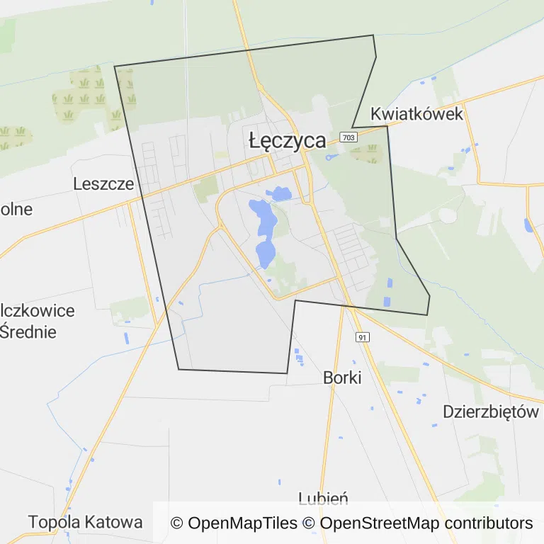 Mapa z zaznaczoną Łęczycy