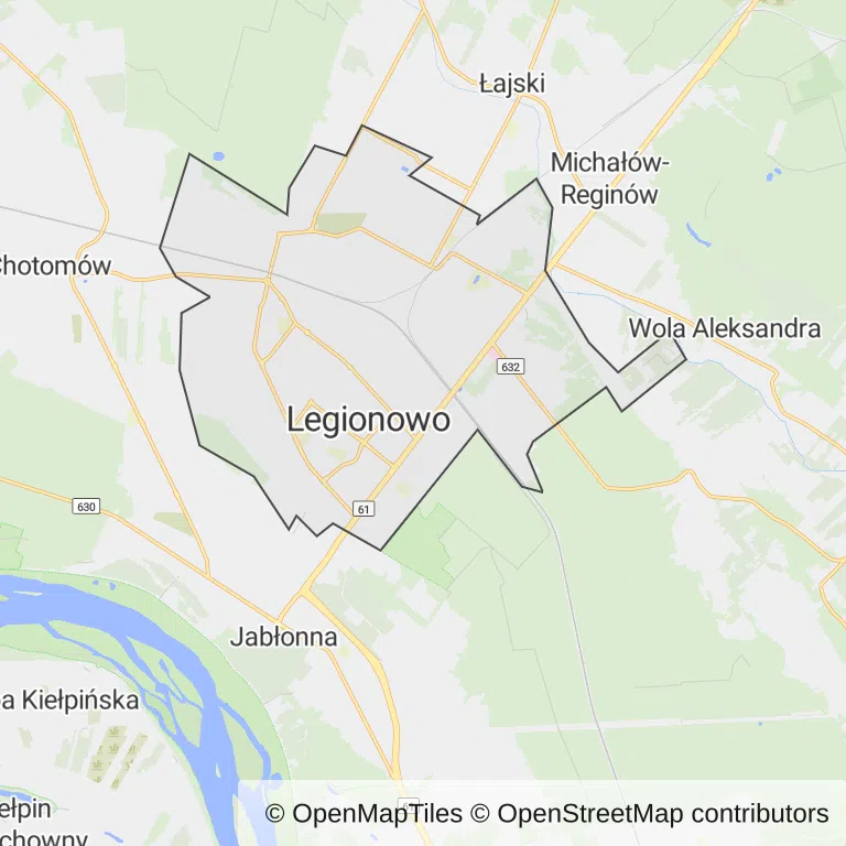 Mapa z zaznaczonym Legionowem