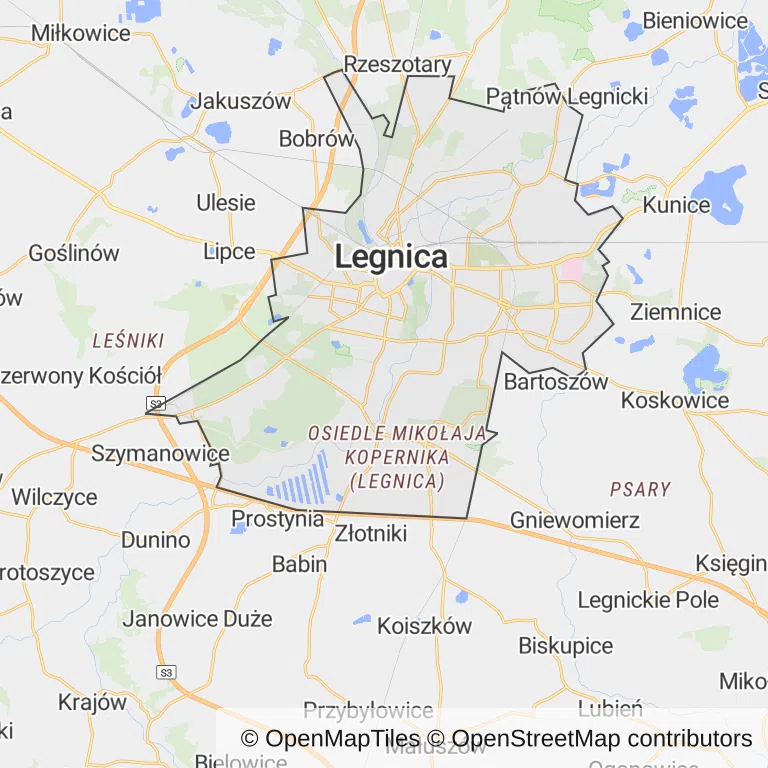 Mapa z zaznaczonym Legnicy