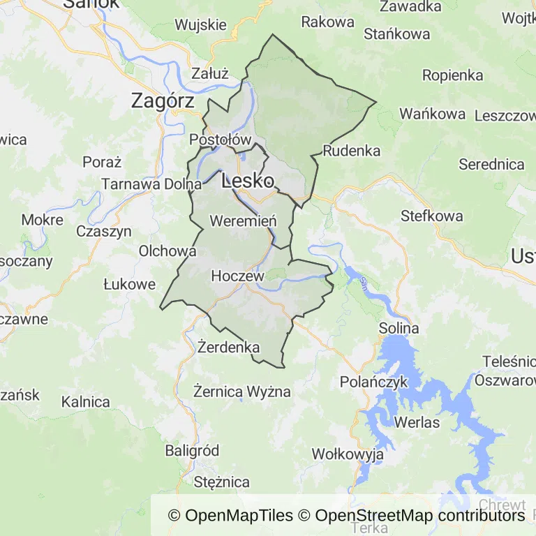Mapa z zaznaczonym Leskiem